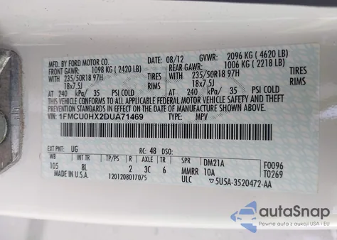 2013 Ford Escape Sel from USA, damaged, VIN 1FMCU0HX2DUA71469